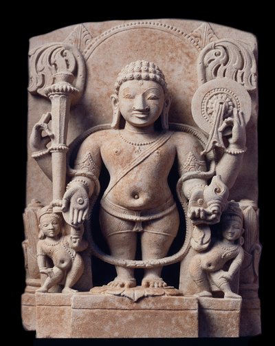 Hinduizmus: "" Visnu ábrázolása" (Visnu) - Gres szobra (homokkő szobor), Mathura iskola, Kouchan Birodalom alkotó: Indian School