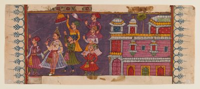 A szentek és az udvaroncok gyülekeznek a herceg előtt (átlátszatlan wc és arany a papíron) (lásd a 406510-es verziót) alkotó: Indian School