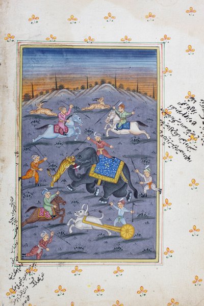 Vadászjelenet, radzsasztáni miniatűr festmény alkotó: Indian School