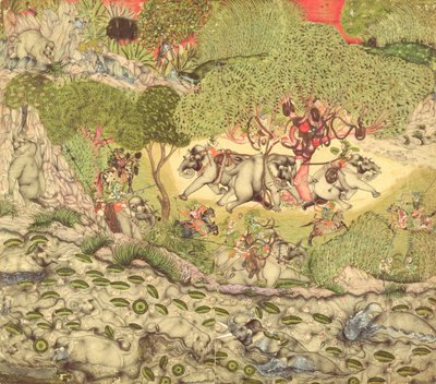Ban ben. 70.14 Elefántvadászat, 1740-50 körül alkotó: Indian School