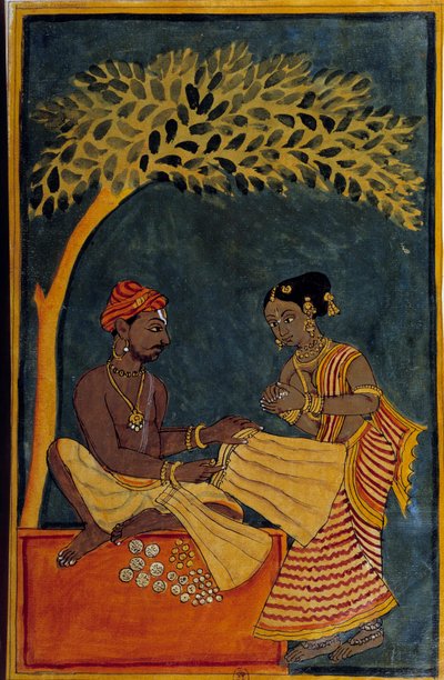 Indiai művészet: szövetkereskedő. Akvarell 1760 körül. Paris, B.N. alkotó: Indian School