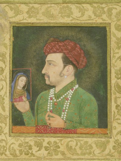 Dzsahangir kezében egy perzsa feliratú Madonna-kép: Janhangir Shah, Mughal alkotó: Indian School