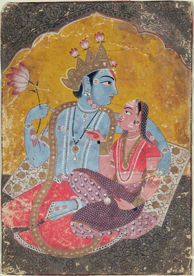 Krishna és Radha, 1690-1700 körül (átlátszatlan wc, dombornyomott arany papíron) alkotó: Indian School
