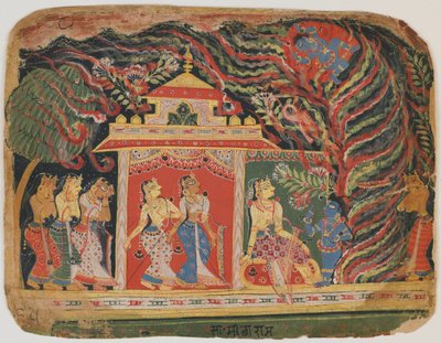 Krisnát a Forgószél-démon vitte el egy Bhagavata Puránából. 1520-30 körül (átlátszatlan wc papíron) alkotó: Indian School