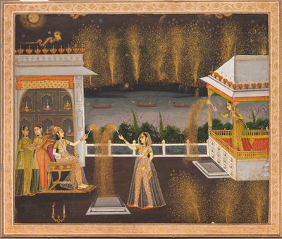 Hölgyek ünneplik a Diwalit, 1760 körül (fedetlen akvarell és arany, papír) alkotó: Indian School