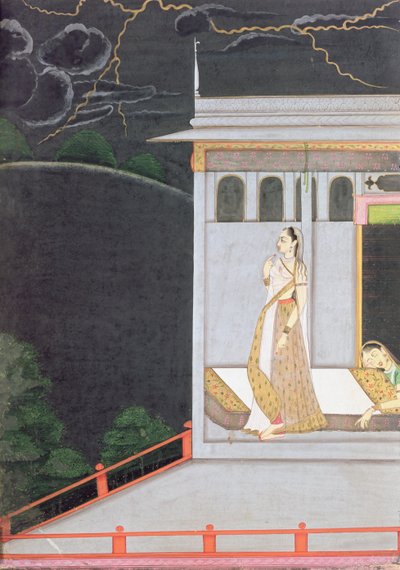Hölgy a szeretőjére vár, a „Vasakasayya Nayika”-ból, a hindu retorika egyik hősnőjéből, Punjab Hills, 1760 körül alkotó: Indian School