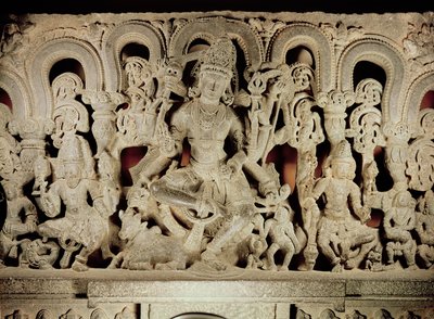 A hindu hármasságot bemutató szemöldök a Warangalból, Andhra Pradeshből, Kakatiya dinasztiából alkotó: Indian School