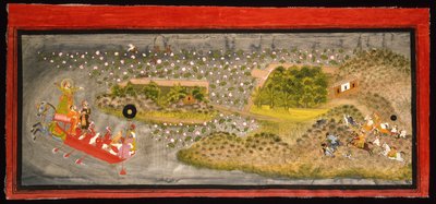 Maharana Jagat Singh II sólyomvadászat és vaddisznóvadászat, 1740 körül (átlátszatlan w/c, ezüst és arany papíron, albumoldalra rögzítve) alkotó: Indian School