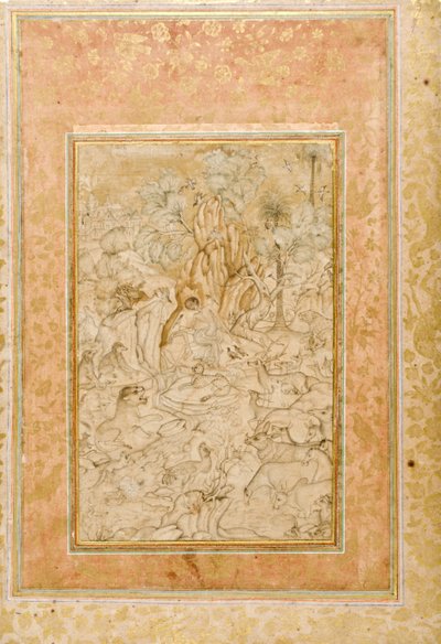 Majnun a vadonban, 1595 körül (átlátszatlan wc és arany papíron) alkotó: Indian School