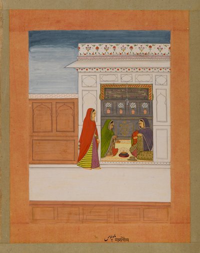Pausha hónapja, oldal egy Baramasa sorozatból, 1750 körül (wc és arany papíron) alkotó: Indian School