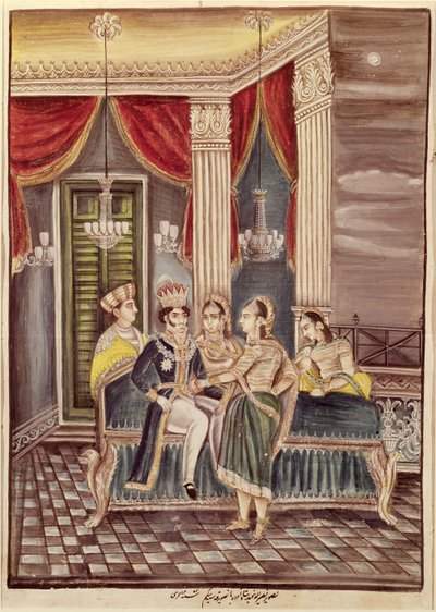 Nasir Ud-Din Haidar (1827-1873) Oudh királya a palotájában, 1845 alkotó: Indian School