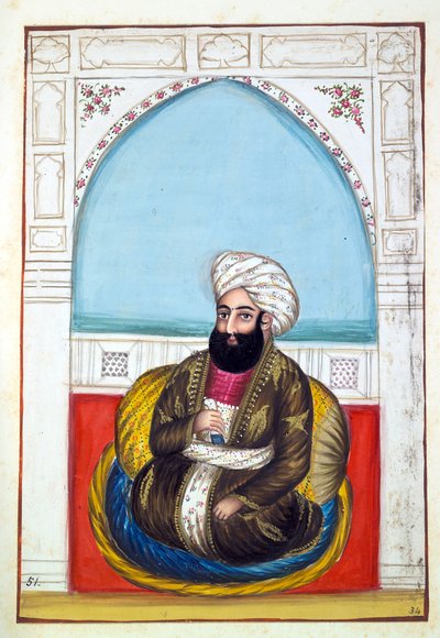 Nawab Synd Mohammad Khan, A Pandzsáb királysága, uralkodói és főnökei, II. kötet, 30 akvarell tanulmányból álló kötet egy azonosítatlan indiai művésztől, 1840 körül (wc papíron) alkotó: Indian School