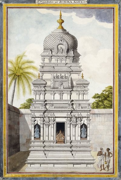 Jambukeshvara templom része, Srirangam, Tamil Nadu, kb. 1800 (ceruza, toll, fekete tinta, w/c fektetett papíron) alkotó: Indian School