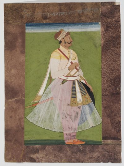 Bhagwan Das Rathor főnök portréja, Rian Mertia klánja, Jodhpur, 1820 (indiai papírra szerelt gouache, kompozit barna papírszegéllyel) alkotó: Indian School