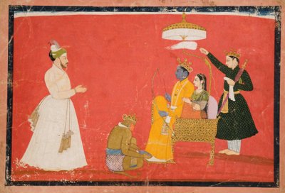 Rama és Sita Enthroned, 1750 körül (átlátszatlan wc és arany papíron) alkotó: Indian School