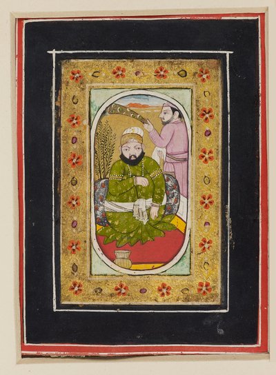 Zöld dzsámát viselő uralkodó, halotti viselővel, 18. század 2. fele (guache kartonon) alkotó: Indian School