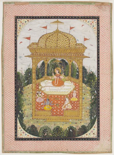 Shakti Shivával és más istenekkel a templomban, 1780 körül (guache és aranyozott papíron) alkotó: Indian School