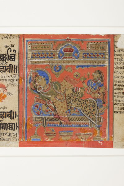 A Brahmani Devananda a kanapén, a Kalpasutrából (papíron átlátszatlan wc) alkotó: Indian School