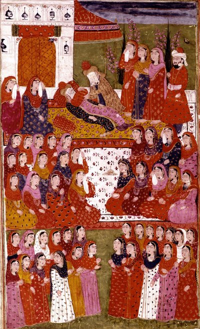 Abu Bakr halála, Hamla-i-Haydari illusztrációja, Mirza Muhammad Rafi Bazil, 1808 alkotó: Indian School