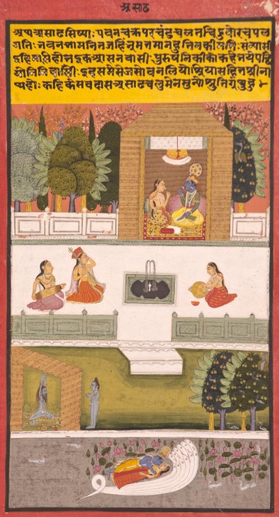 A nyolcadik hónap: Asadha, 1730 (átlátszatlan wc és arany papíron) alkotó: Indian School