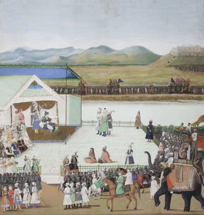 Bajazid török szultán fogságba vitte Timur előtt, 1850 körül (átlátszatlan wc és arany papíron) alkotó: Indian School