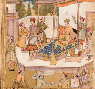 A radzsa, akinek a vendége napi 500 dinárt kért tőle, 1585 körül (átlátszatlan wc és arany papíron) alkotó: Indian School