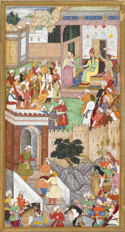 A fiatal Akbar bemutatása Humayunnak (India mogul császára) Kabulban. alkotó: Indian School