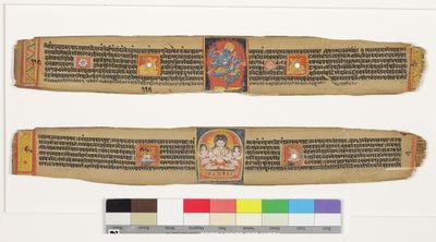 Felső: Dancing Shaver; Alul: Bodhisattva Sadakshi Awolokiteshwara and Attendants, CII- (OPQW & Inc. a pálmalevélen) alkotó: Indian School