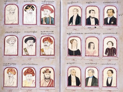 Két levél a hazai és európai portrékat tartalmazó albumból, 1830-1850 körül alkotó: Indian School