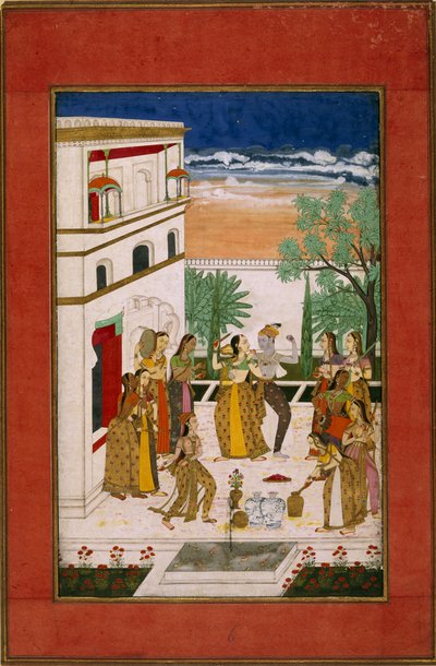 Vasanta Ragini, Radha & Krishna dance, 1760 körül (akvarell, papír) alkotó: Indian School