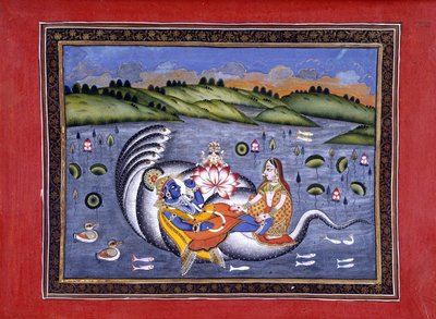Visnu és Laksmi, illusztráció a Bhagavatapuránából. (A Boldogságos Úr Puránája)” Kalurama alkotó: Indian School