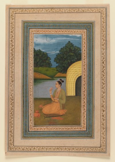 Yogini egy tájban, 1760 körül (wc papíron) (recto of 375848) alkotó: Indian School