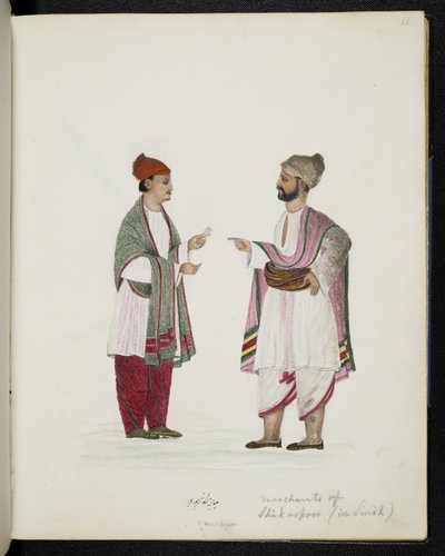 Shikarpoor kereskedői Sindhben (akvarell papíron) alkotó: Indo-European Indo-European