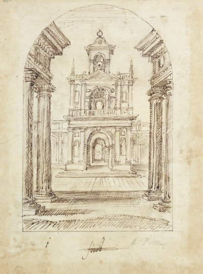 Egy palota (toll és tinta papíron) alkotó: Inigo Jones