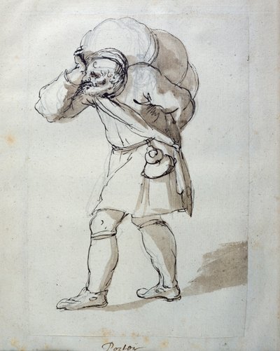 Megrakott hordár (toll és tinta papíron) alkotó: Inigo Jones
