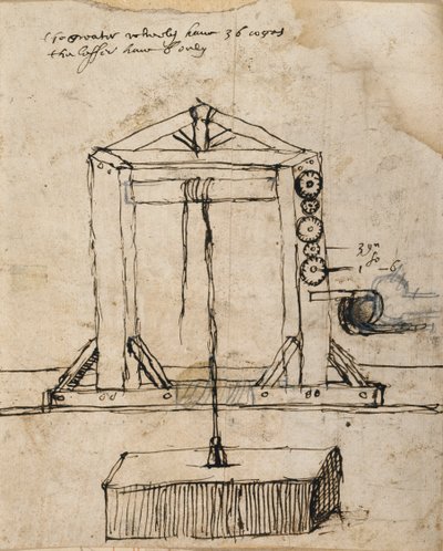 A görgős emelő falazat diagramja (toll és tinta papíron) alkotó: Inigo Jones