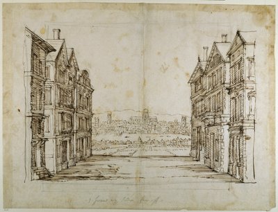 Angol házak Londonnal és a Temzével messze (toll és tinta papíron) alkotó: Inigo Jones