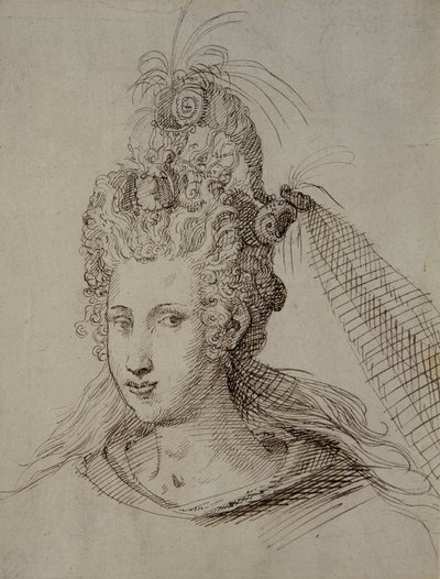 Fejdísz, valószínűleg Anne of Denmark számára (toll és tinta papíron) alkotó: Inigo Jones