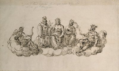 Jove with the Senate of the Gods, 1622 körül (toll és tinta papíron) alkotó: Inigo Jones