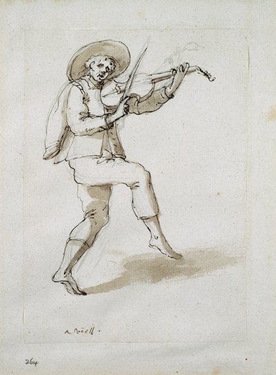 Férfi hegedűs (toll és tinta papíron) alkotó: Inigo Jones