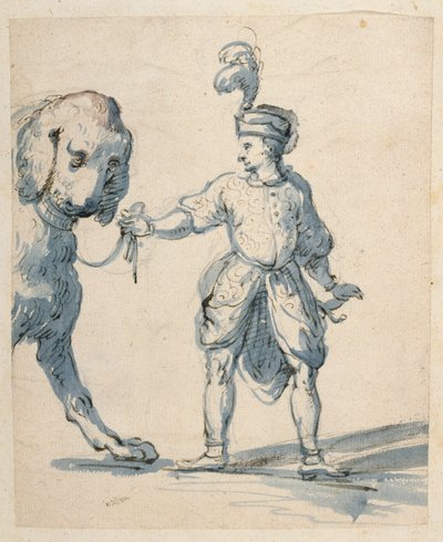 Lengyel törpe kutyát vezet (toll, tinta és mosás papíron) alkotó: Inigo Jones