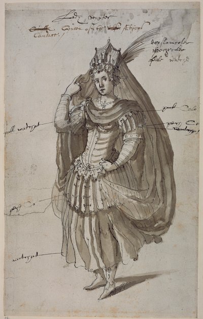 Queen Candace, 1609 körül (toll és tinta papíron) alkotó: Inigo Jones