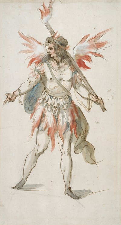 Fáklyavivő: tüzes szellem (akvarell papíron) alkotó: Inigo Jones