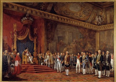 A római szenátus küldöttsége I. Napóleon császár előtt tiszteleg a Tuileries-palota tróntermében, november 16-án alkotó: Innocent Louis Goubaud