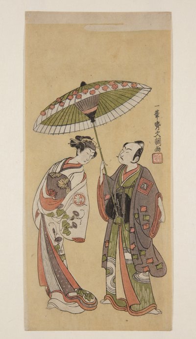 Ichikawa Yaoz színészek? II, mint Kötél a J?r? és Segawa Kikunoj? II, mint a Tóra (színes fatömbnyomat) alkotó: Ippitsusai Bunchō