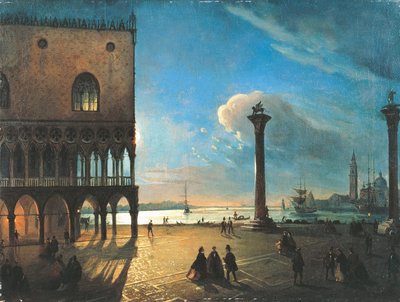 Piazzetta San Marco holdfényben, Velence, Ippolito Caffi (1809-1866), olaj, vászon, 52x70 cm alkotó: Ippolito Caffi