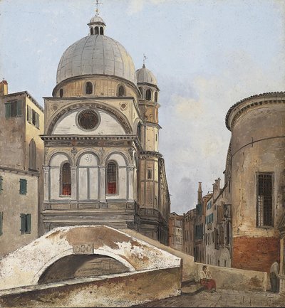 Kilátás a velencei Maria dei Miracole és Santa Maria Nova templomokra alkotó: Ippolito Caffi