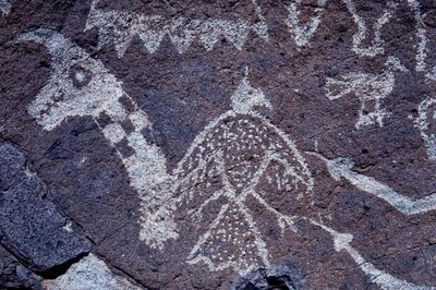 Anasazi Petroglyph (sziklarajz) faragványok Új-Mexikóban. alkotó: Ira Block