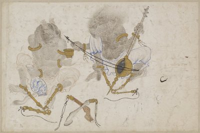 Két démon, megbilincselt, 15. század alkotó: Iranian Master