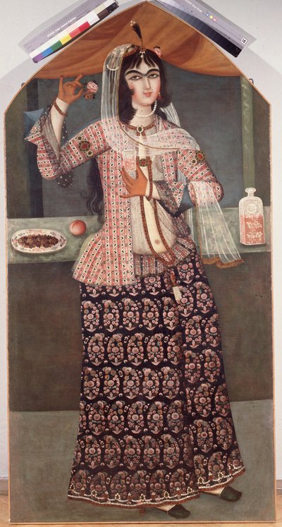 Rózsát tartó nő, 19. század eleje. alkotó: Iranian Master